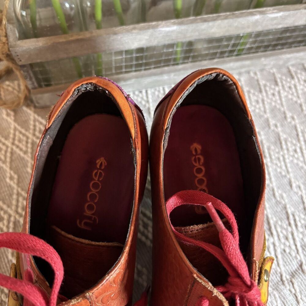 SOCOFY Multi-color  Embossed  Lace Up Ankle Retro/Vintage  Pumps ‎ sz39 (8-8.5). - Picture 4 of 10